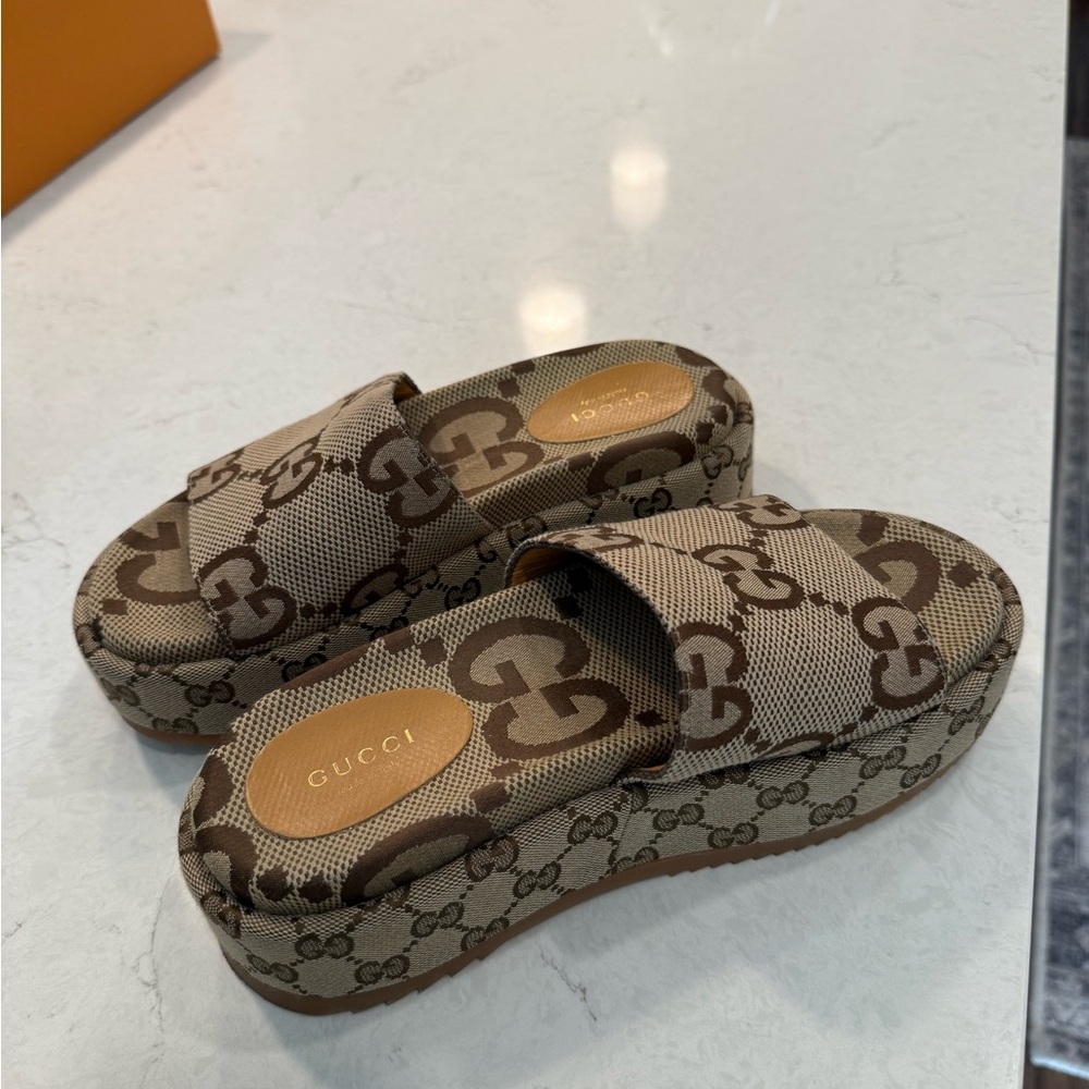Gucci Brown Platform Shoes with Signature Monogram